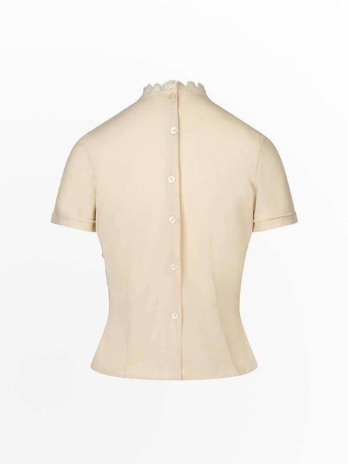 1950's Shear Pleated Top with Scalloped Lace detail