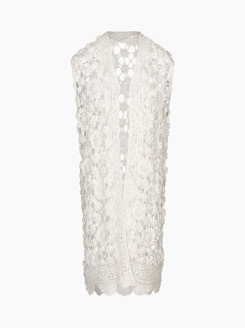 1970 Hand Crochet Cotton Lace Duster Vest