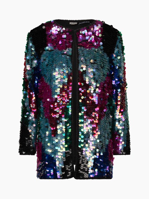 1980's Sequin Jacket with Shoulder Padded and Bead Trim
