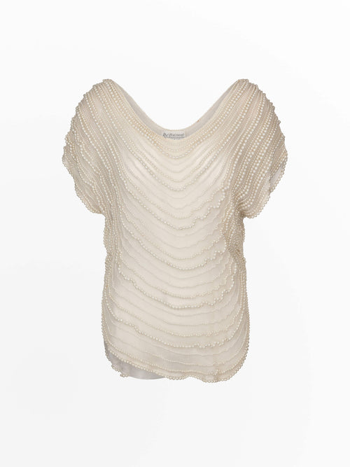 1980's Oversized Blouse Covered in Beaded Pearls