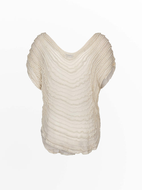 1980's Oversized Blouse Covered in Beaded Pearls