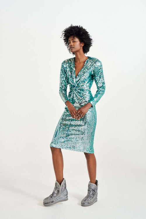 Oleg Cassini Teal Sequin Mermaid Dress