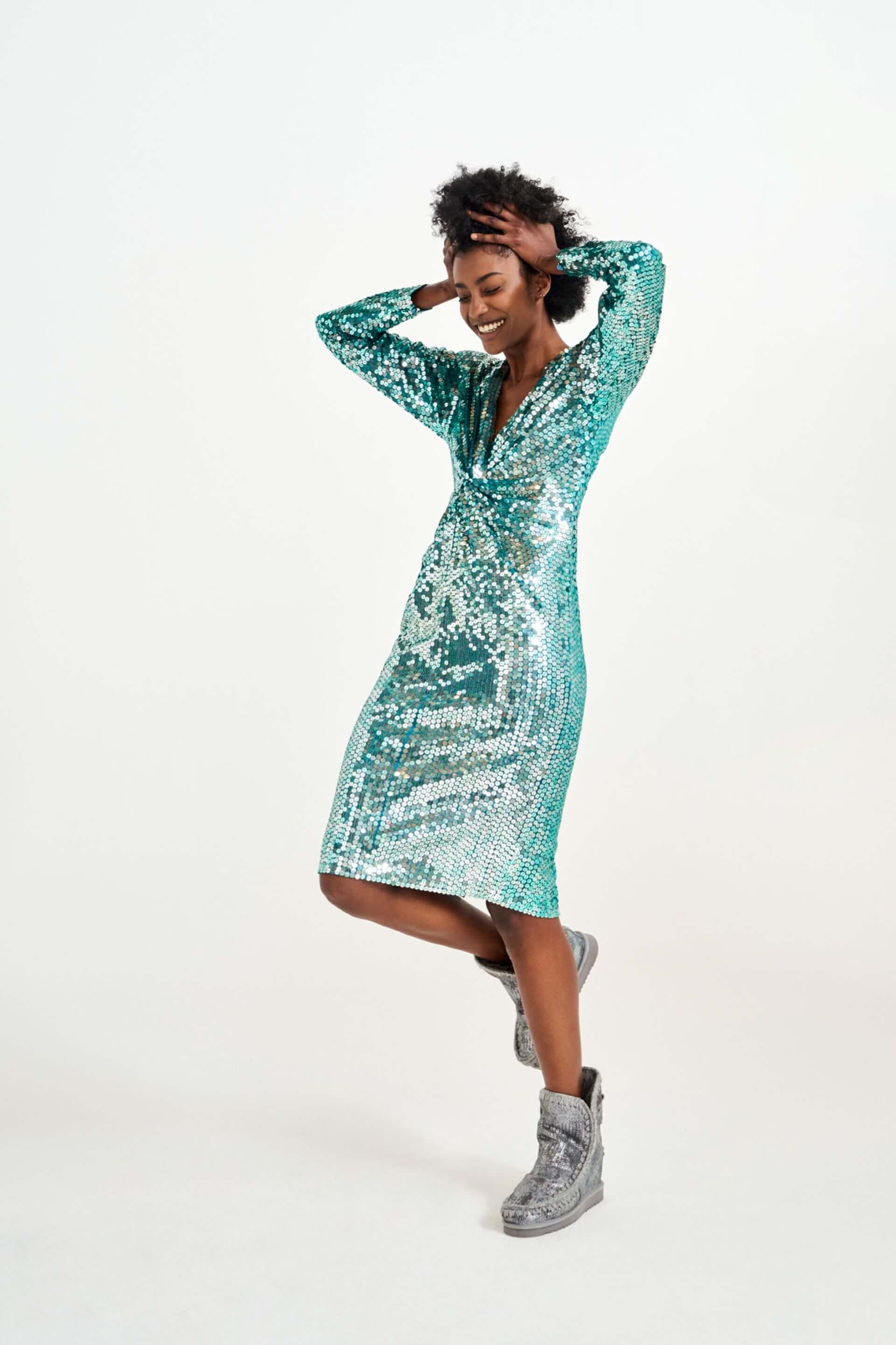 Oleg Cassini Teal Sequin Mermaid Dress - Small Oleg Cassini Teal Sequin Mermaid Dress - Small