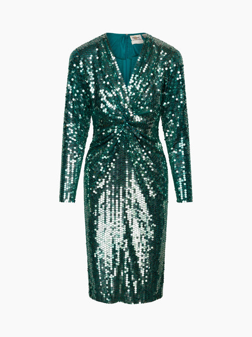Oleg Cassini Teal Sequin Mermaid Dress