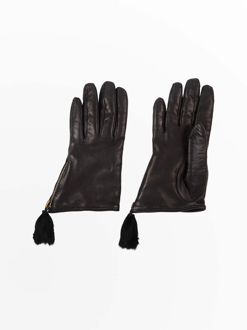 Short Tassel Black Nappa Leather Gloves